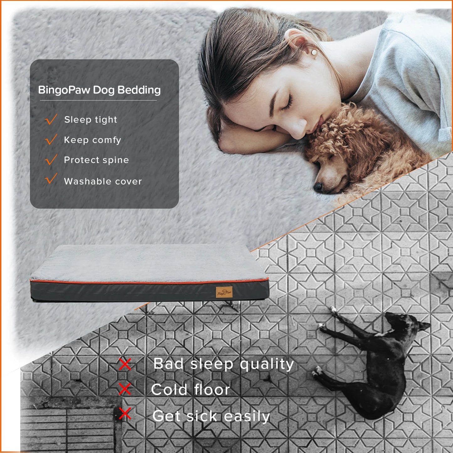 BINGOPAW Orthopedic Dog Bed Waterproof Memory Foam With Removable Cover