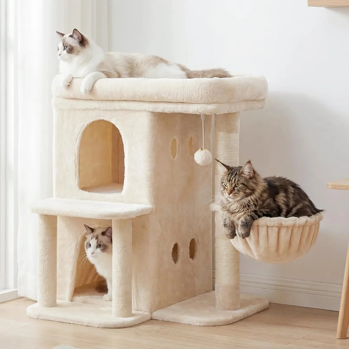Nbvcx Two Tier Sisal Cat Tower With Perch And Basket