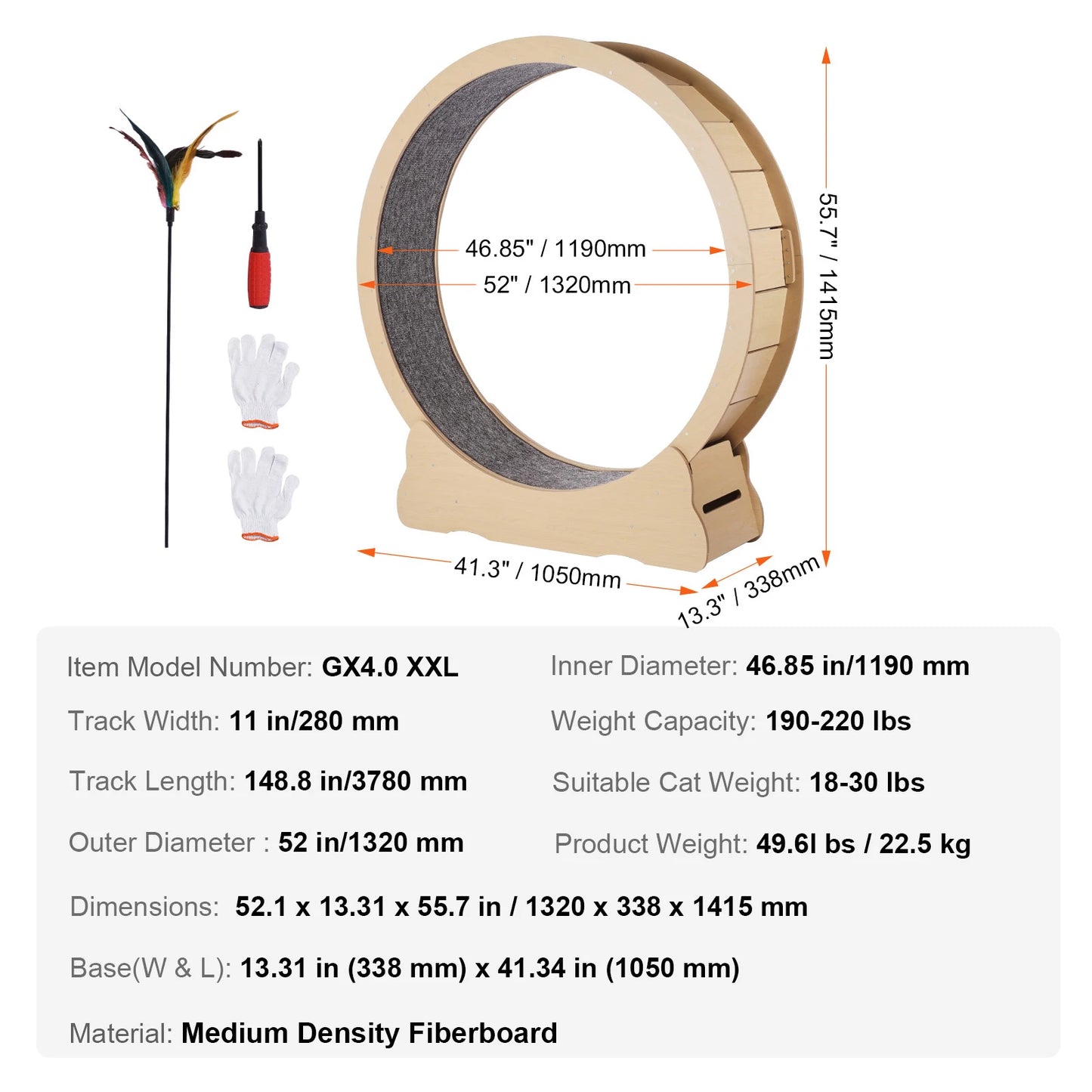 SucceBuy Wooden Cat Exercise Wheel With Detachable Carpet Teaser
