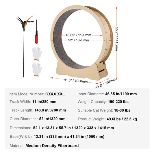 SucceBuy Wooden Cat Exercise Wheel With Detachable Carpet Teaser
