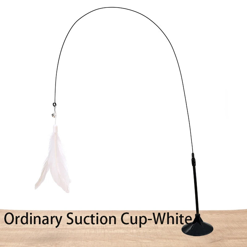 Interactive Cat Wand Toy With Feather Teaser And Suction Cup