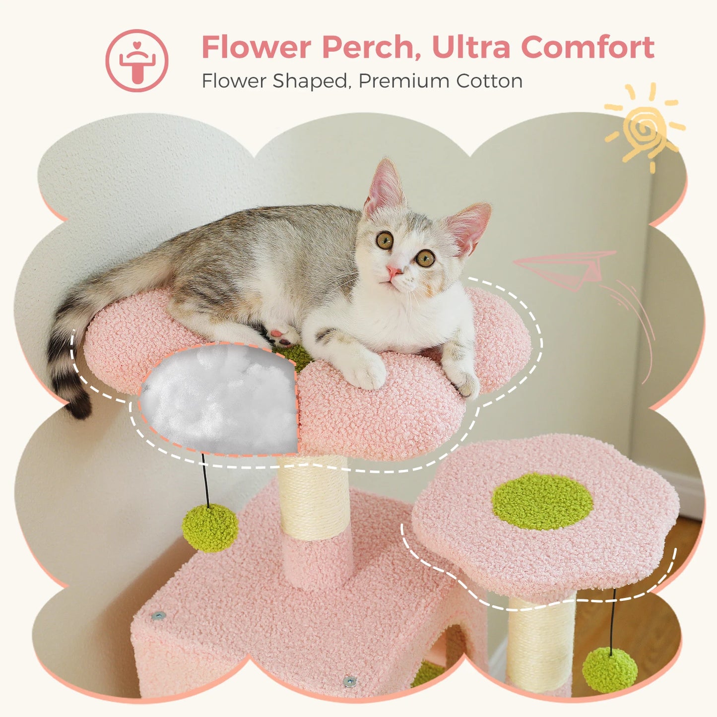 PEQULTI Cat Tree Tower Six Levels With Perches And Condos