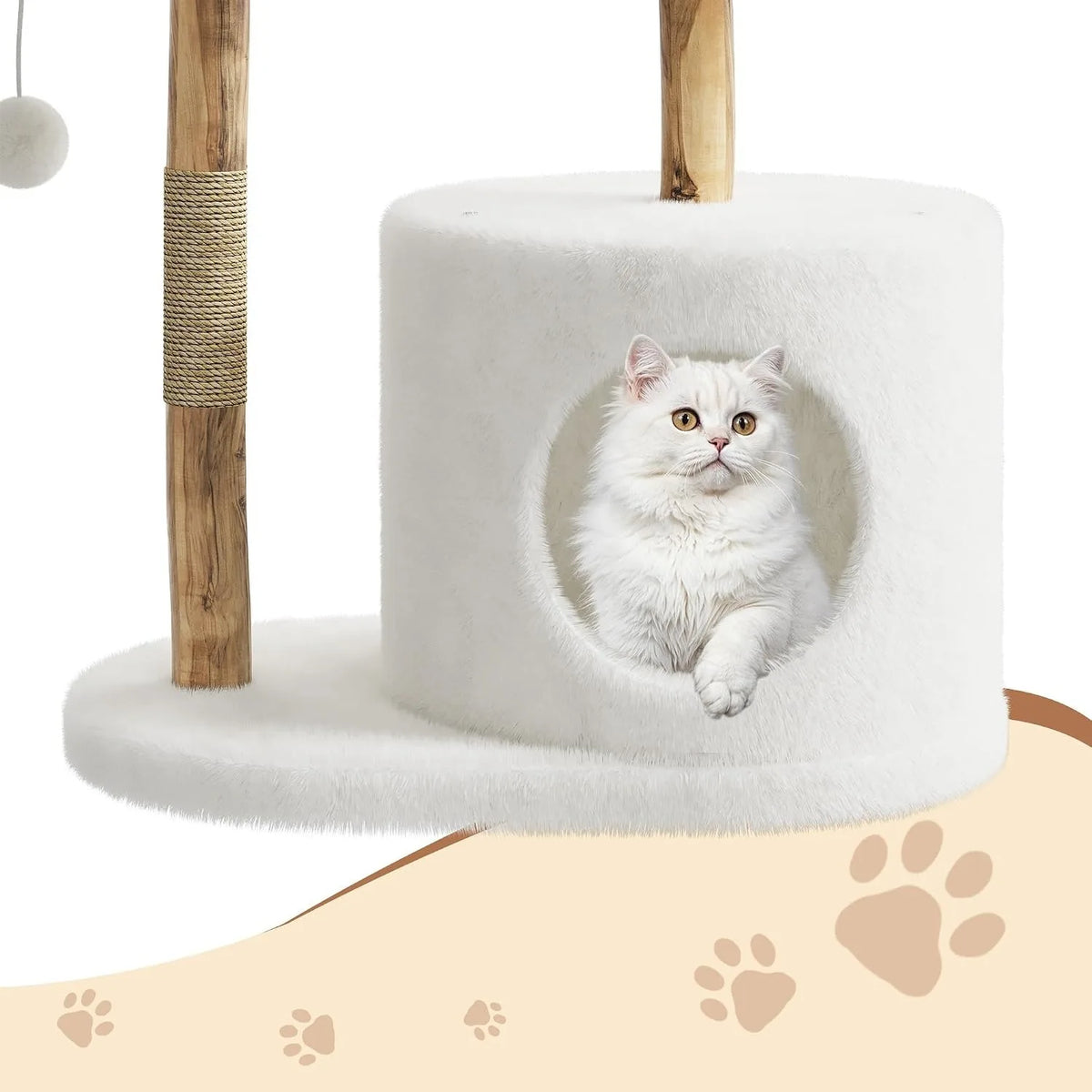Wooden Cat Tree with Rattan, Multi-Level Indoor Climbing Activity Center