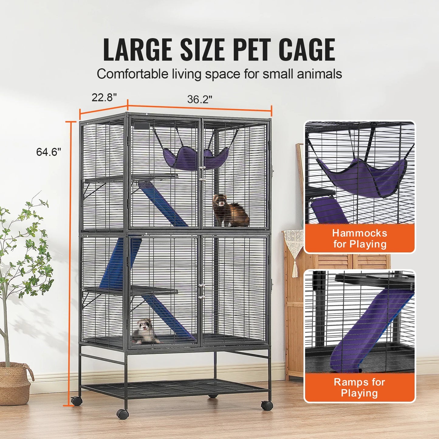 SucceBuy Large 4 Tier Rolling Metal Ferret Cage For Small Animals