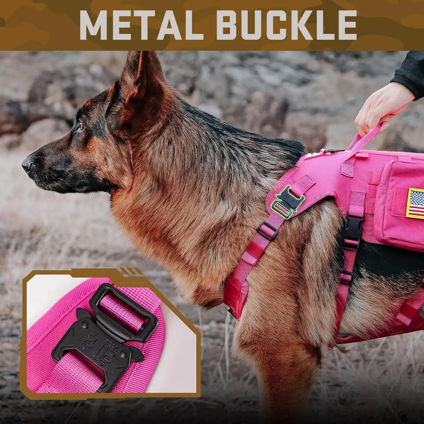 Tactical Dog Harness With Collar And Bungee Leash Set