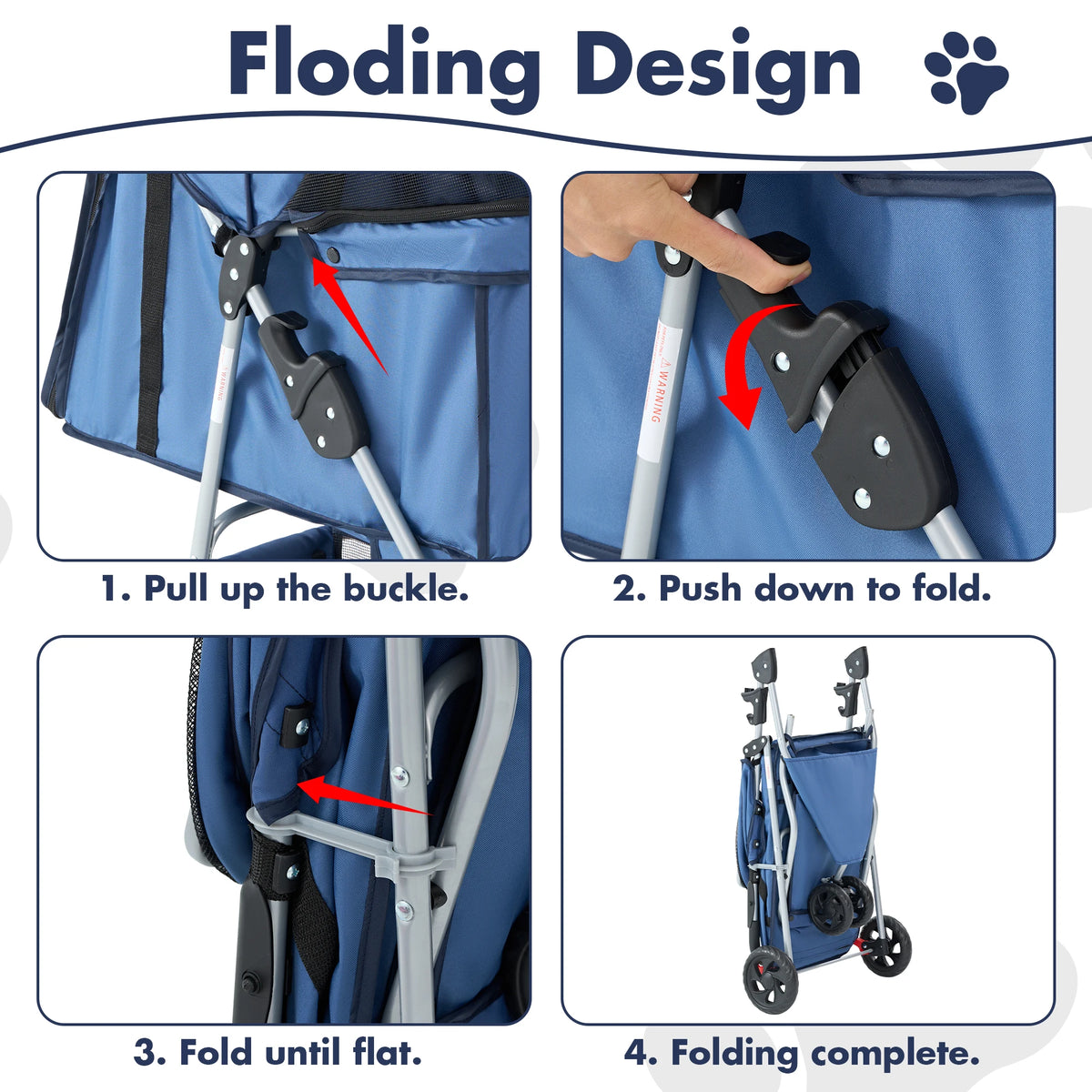 DUMOS Foldable Pet Stroller with Mesh Windows and Storage Basket