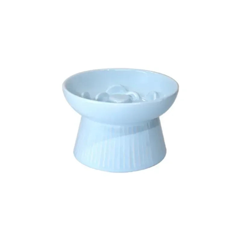 Cat Slow Feeder Ceramic Elevated Bowl Anti Gulping Anti Choking