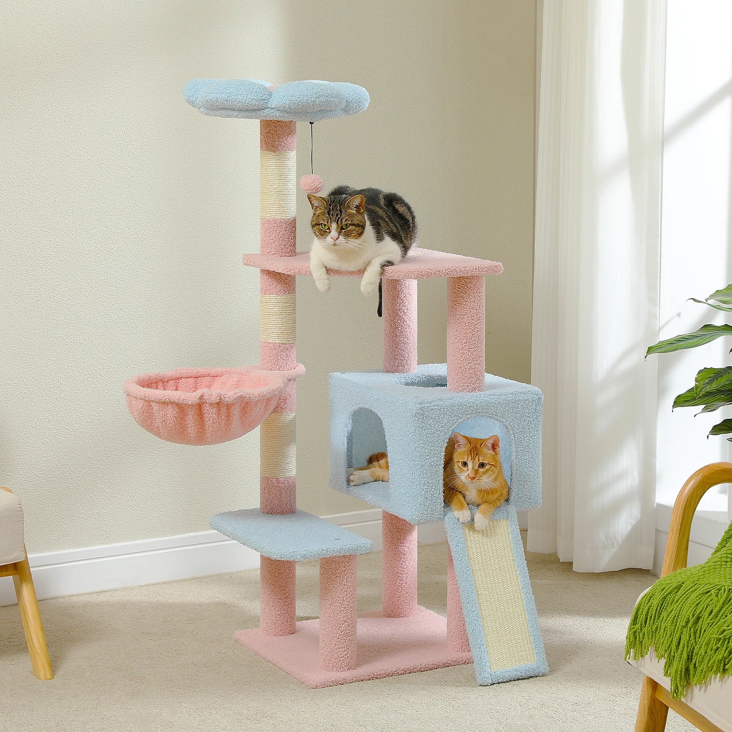 PEQULTI Flower Cat Tree Level Cat Tower With Sisal Posts