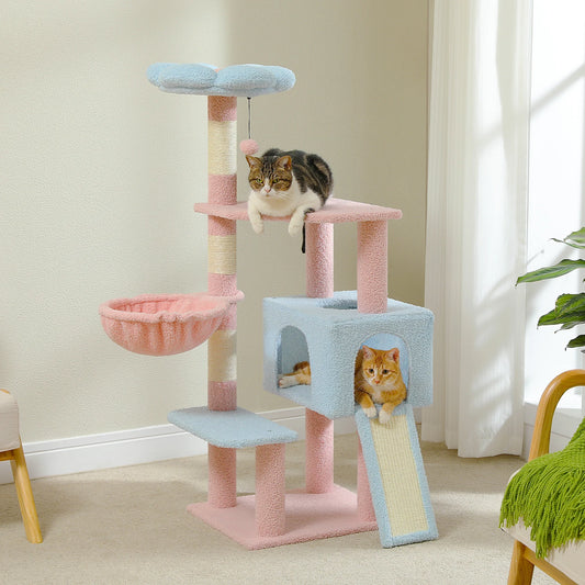 PEQULTI Flower Cat Tree Level Cat Tower With Sisal Posts