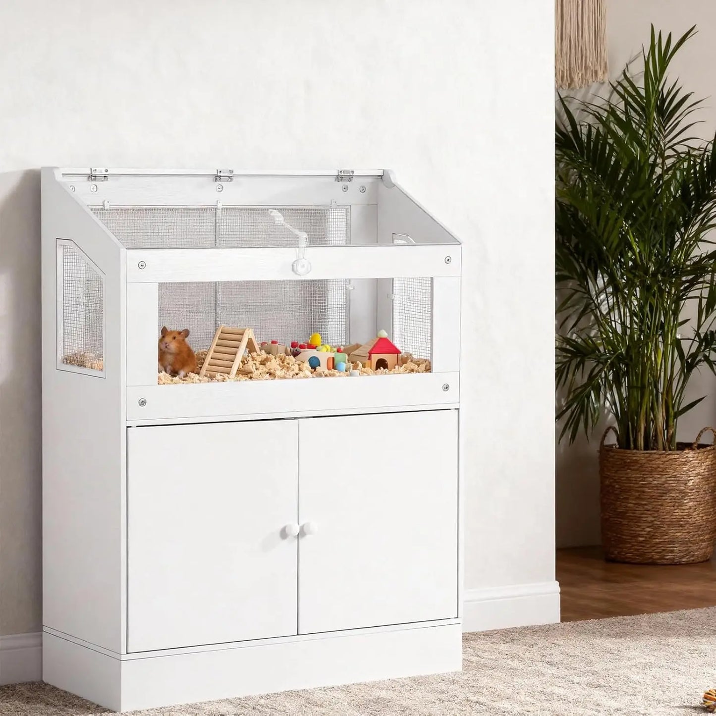 HiMISS Acrylic Small Animal Cage With Storage Cabinet For Hamster Guinea Pig