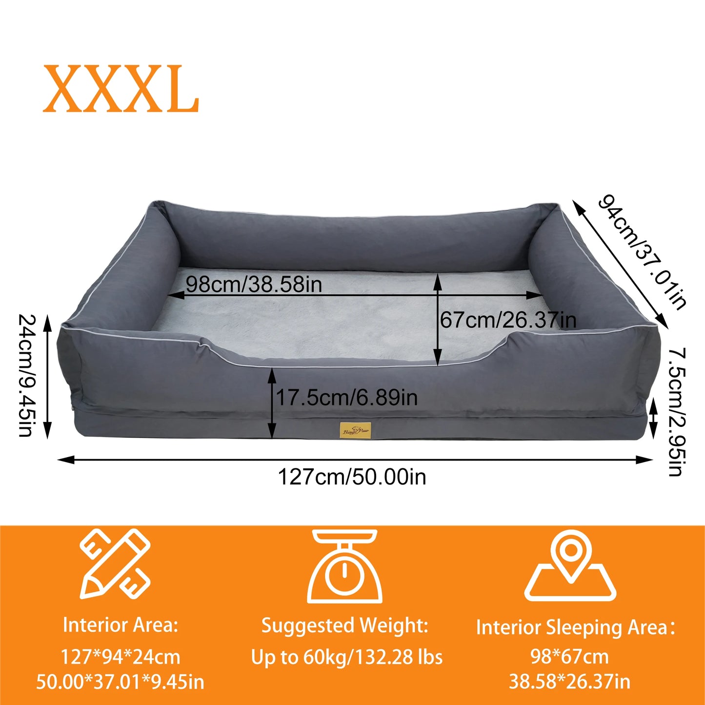 BINGOPAW Orthopedic Dog Bed Waterproof Foam Base Bolster