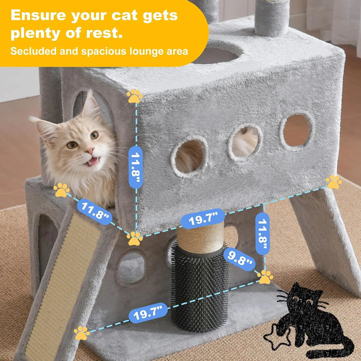 Symmetrical Extra Large Multi-Level Cat Tree Tower With Condos Hammocks And Scratching Posts For Indoor Cats