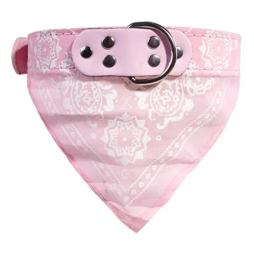 Adjustable Leather Dog Bandana Collar With Printed Pattern