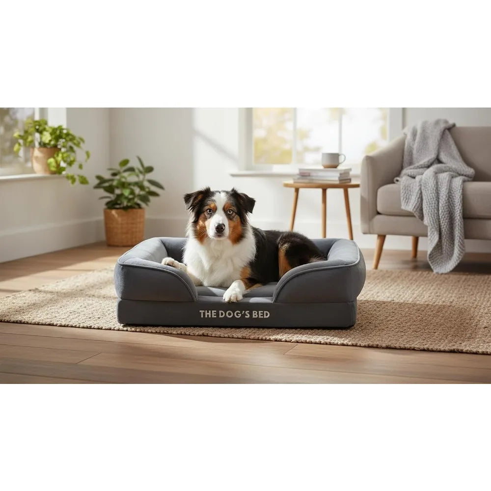 Egg Crate Foam Dog Bed With Waterproof Liner And Washable Bolster CertiPUR