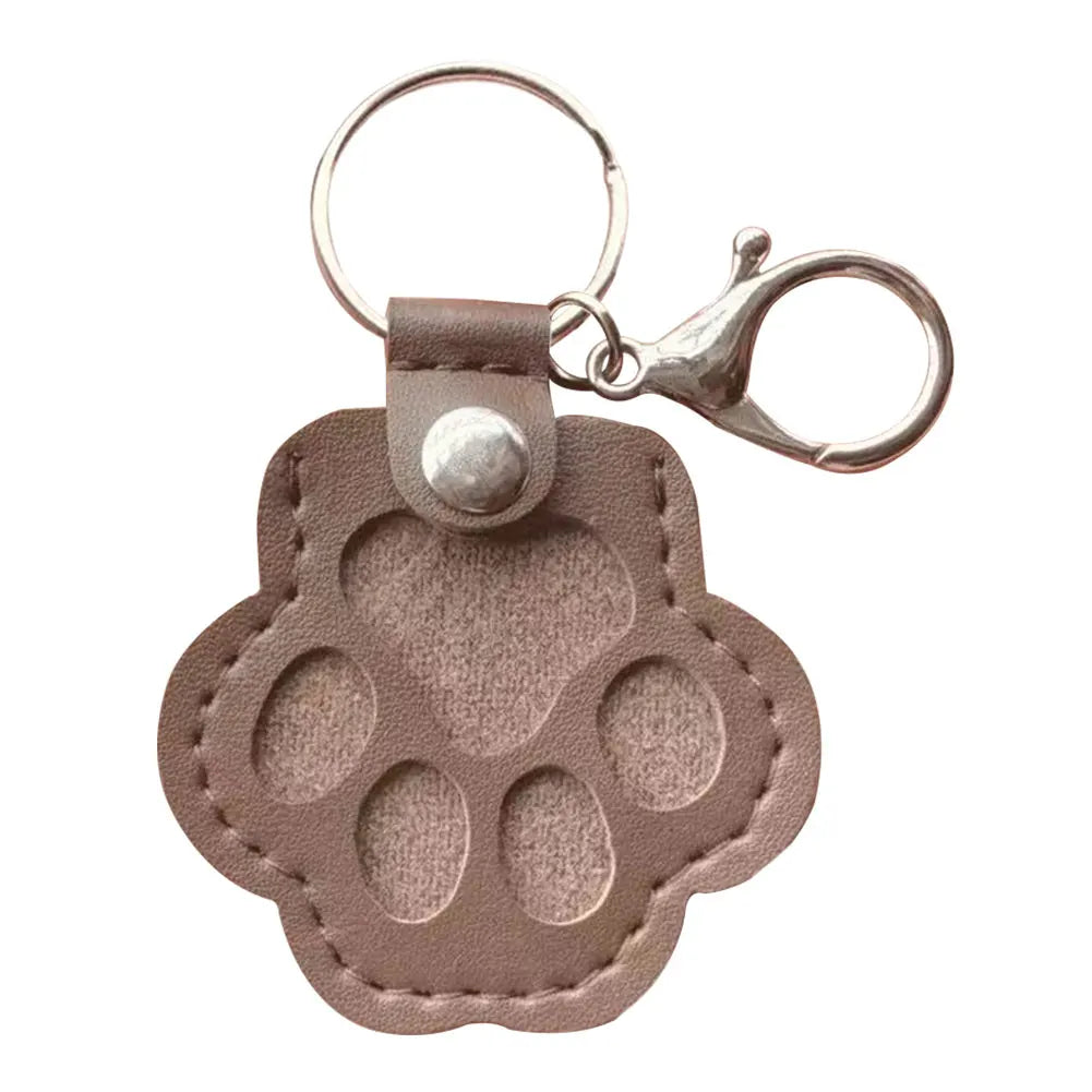Paw Print Pet Hair Memorial Keychain With Leather Pouch