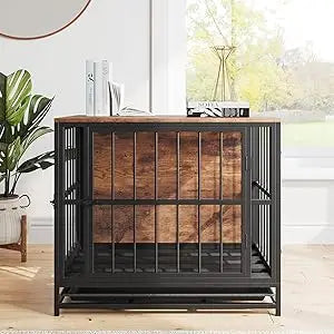 VECOCHO Wooden Dog Crate Furniture Indoor Kennel Heavy Duty With Double Doors