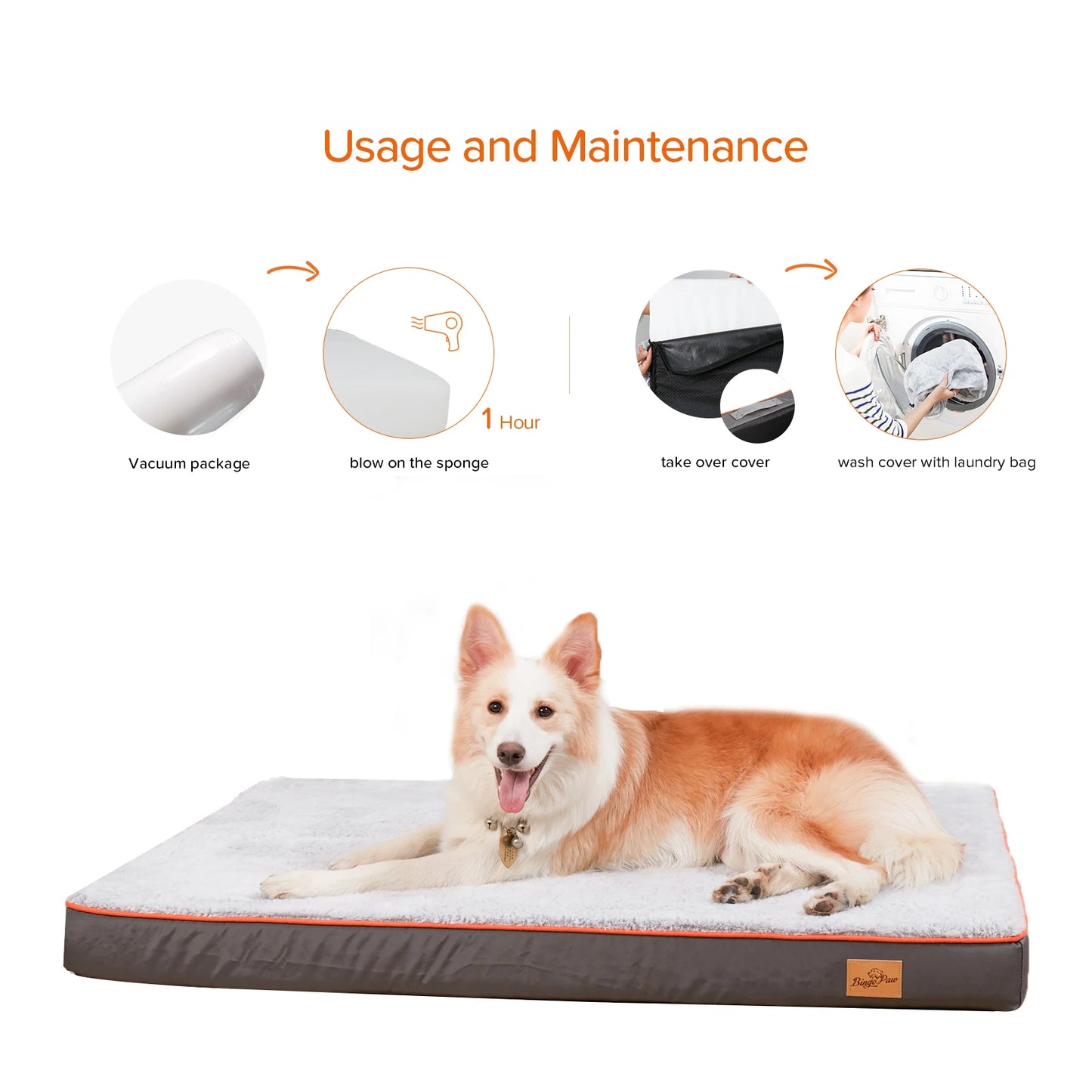 BINGOPAW Orthopedic Dog Bed Waterproof Memory Foam With Removable Cover