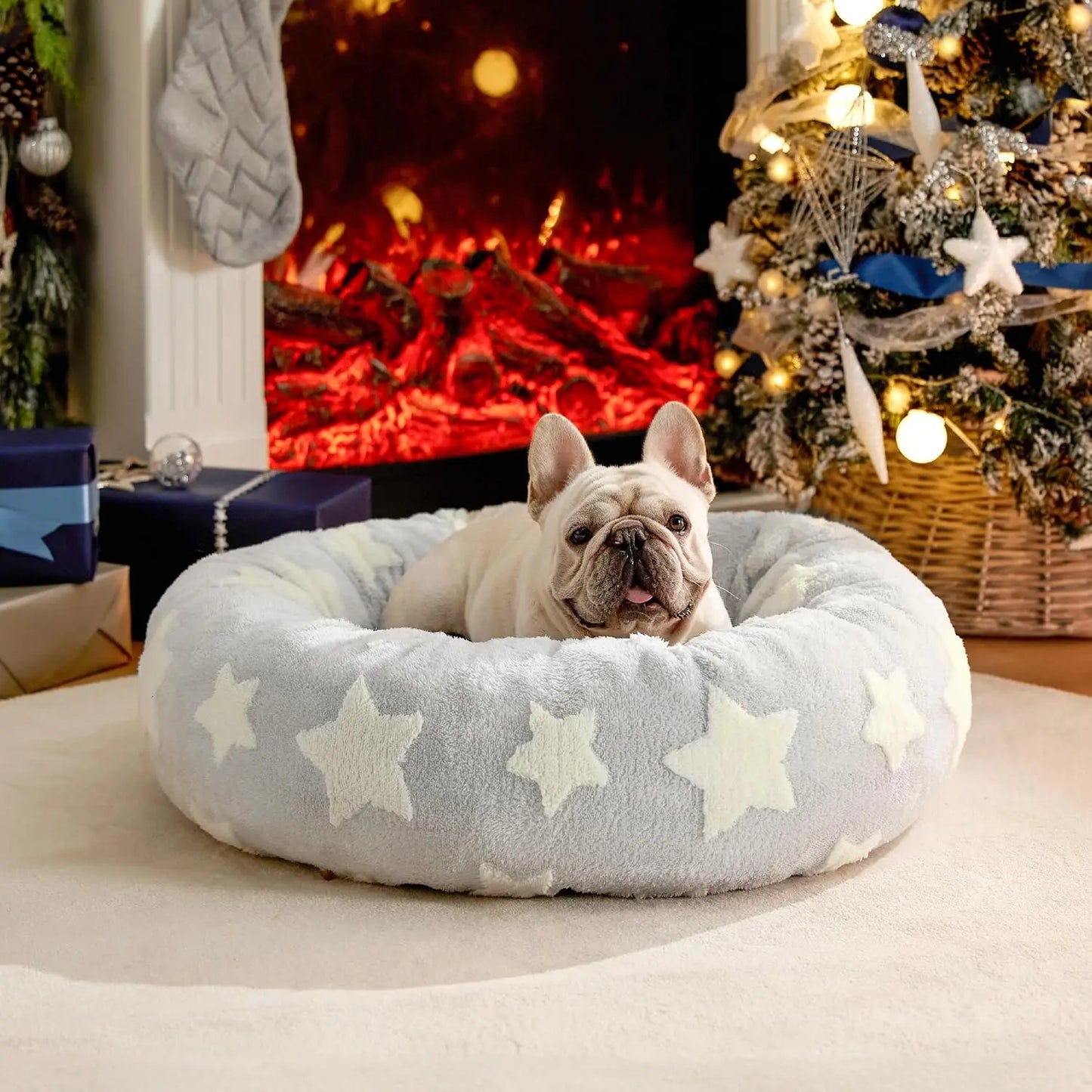 Donut Cat Bed Indoor Calming Plush With Anti Slip Bottom