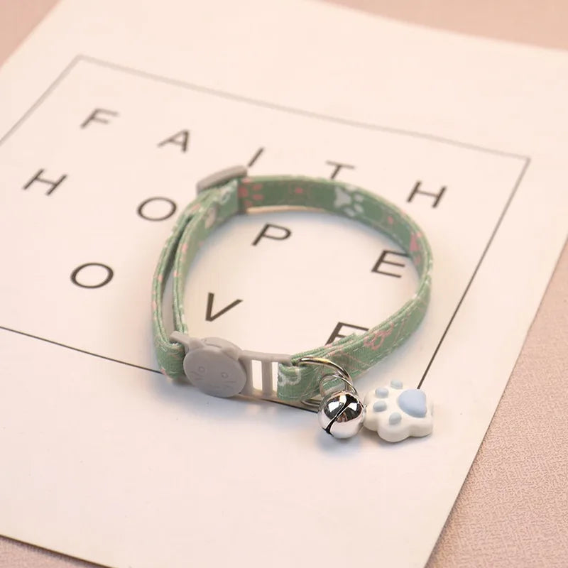 Pet Collar With Bell Cartoon Footprint Adjustable Safety For Dogs