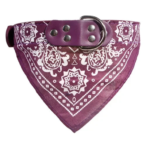 Adjustable Leather Dog Bandana Collar With Printed Pattern