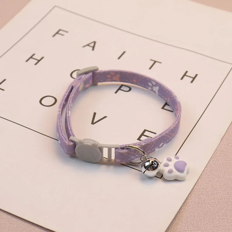 Pet Collar With Bell Cartoon Footprint Adjustable Safety For Dogs