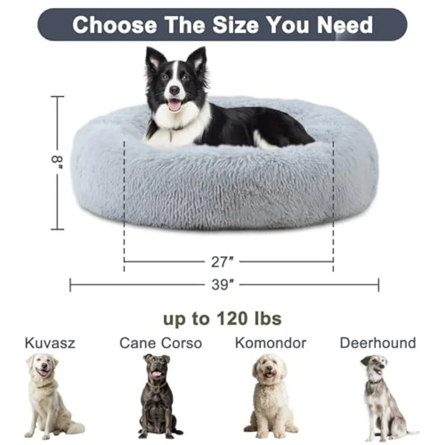 Calming Donut Dog Bed Washable Plush Cushion For Large Dogs