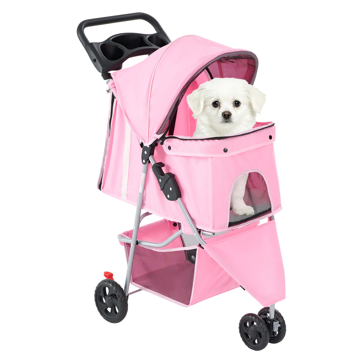 DUMOS Foldable Pet Stroller with Mesh Windows and Storage Basket
