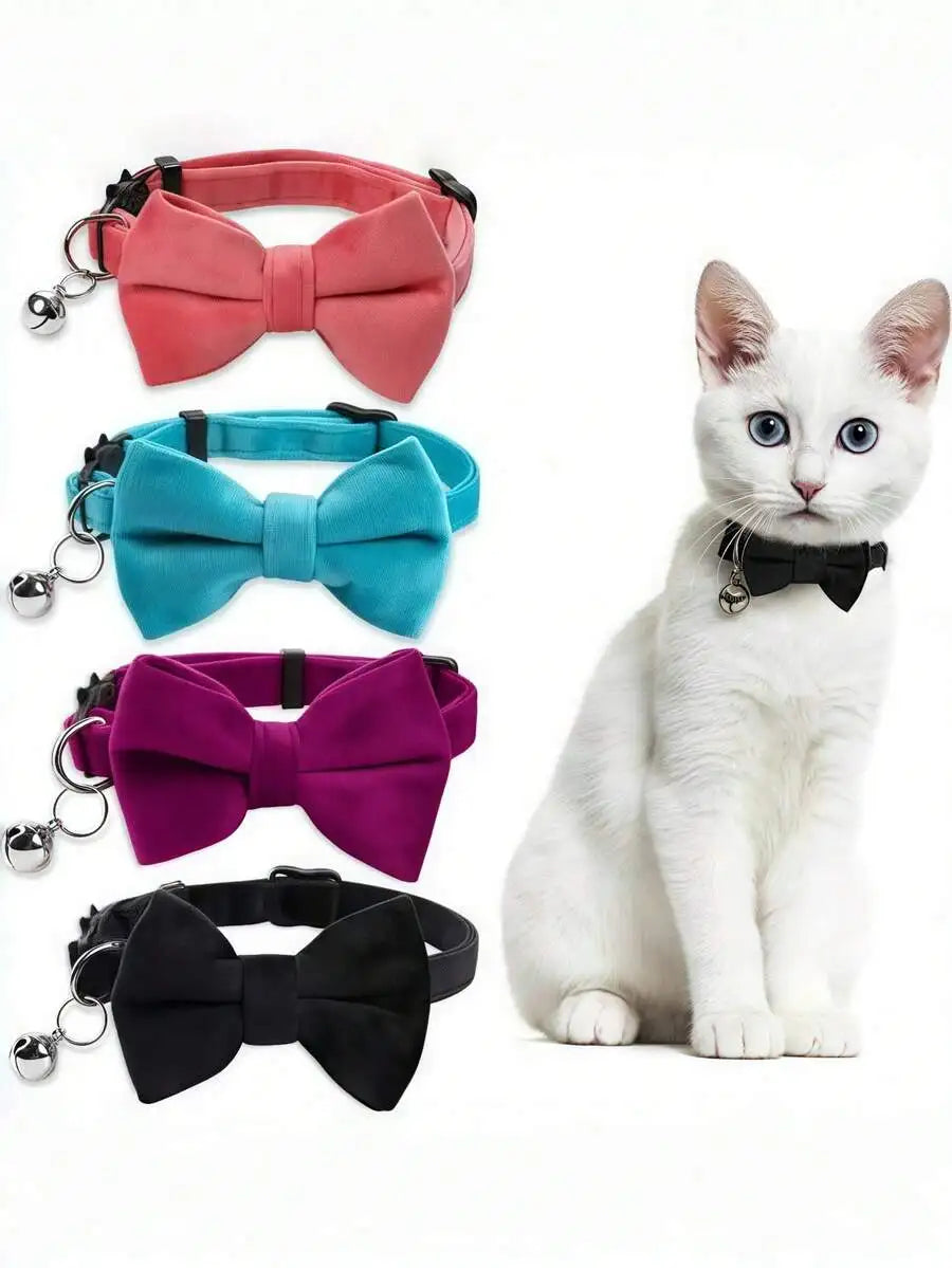 Adjustable Pet Collar With Bell Bow Tie For Cats Dogs