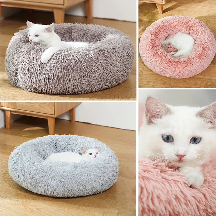 Plush Donut Dog Bed With Washable Calming Cushion For Pets