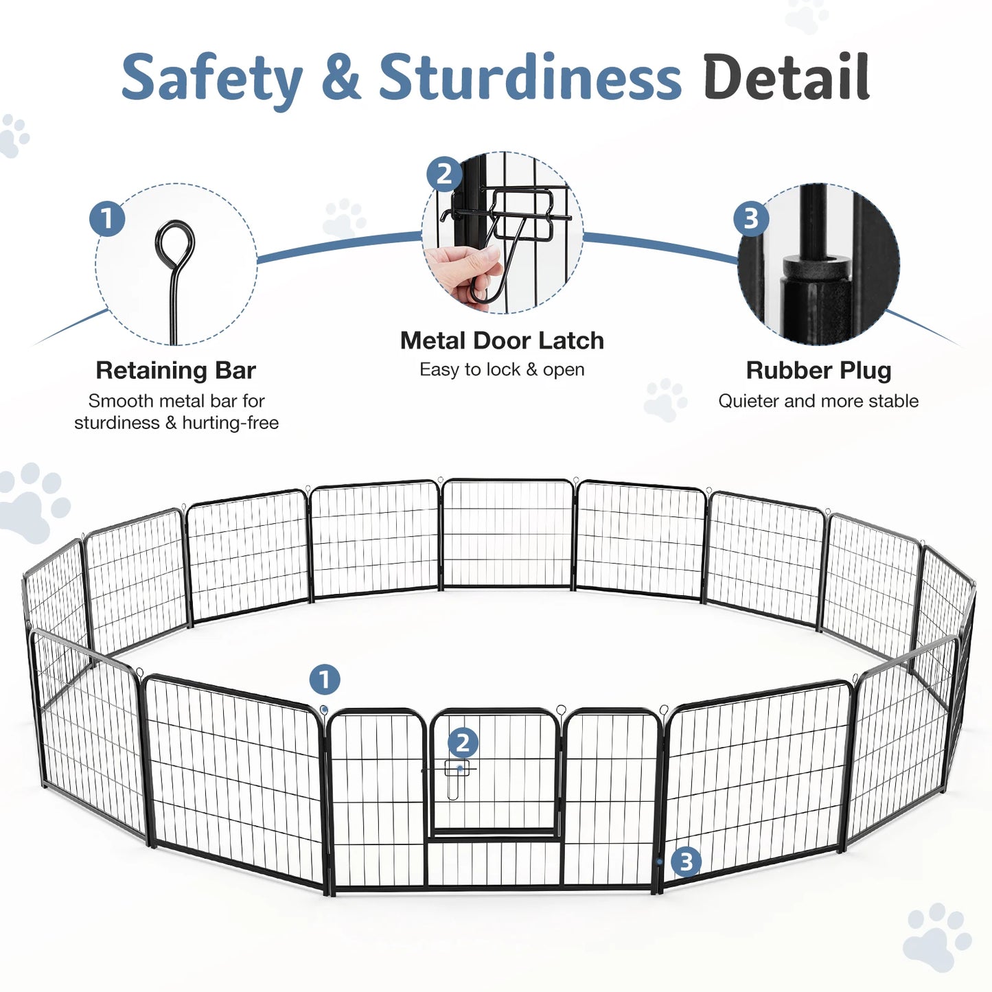 JHK 16 Panels Foldable Dog Playpen Metal Pet Fence For Indoor Outdoor