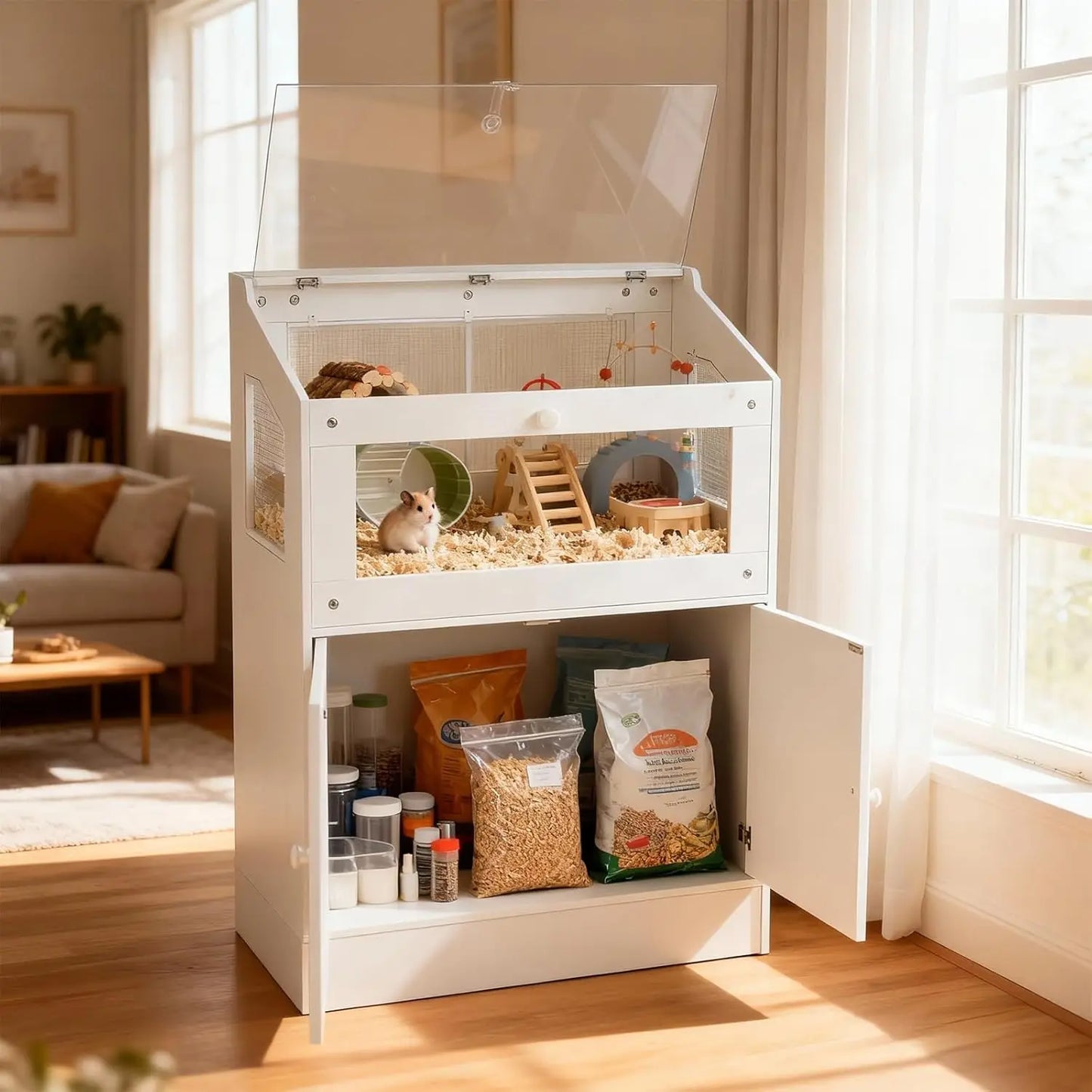 HiMISS Acrylic Small Animal Cage With Storage Cabinet For Hamster Guinea Pig