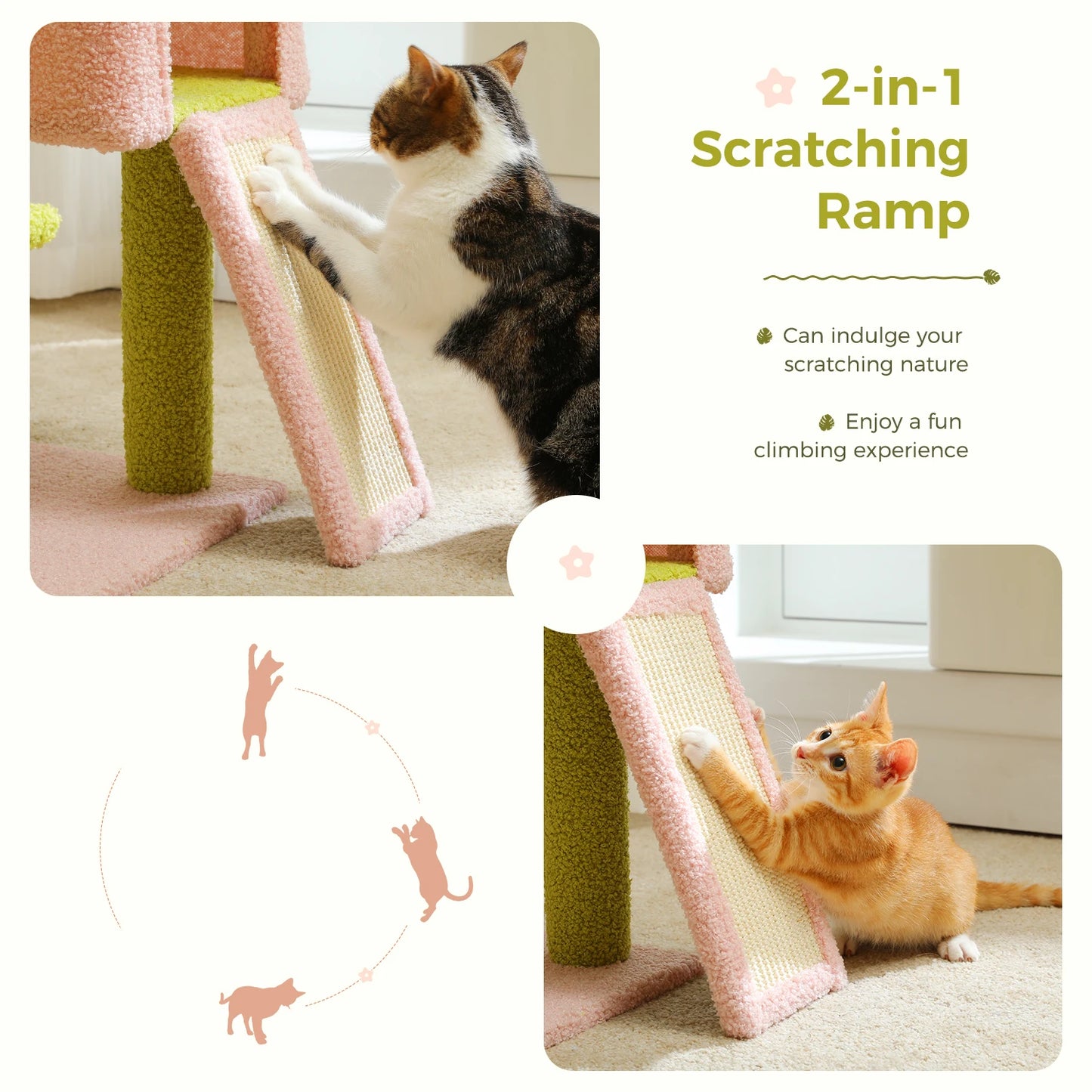 PEQULTI Flower Cat Tree Level Cat Tower With Sisal Posts