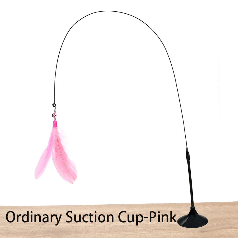 Interactive Cat Wand Toy With Feather Teaser And Suction Cup