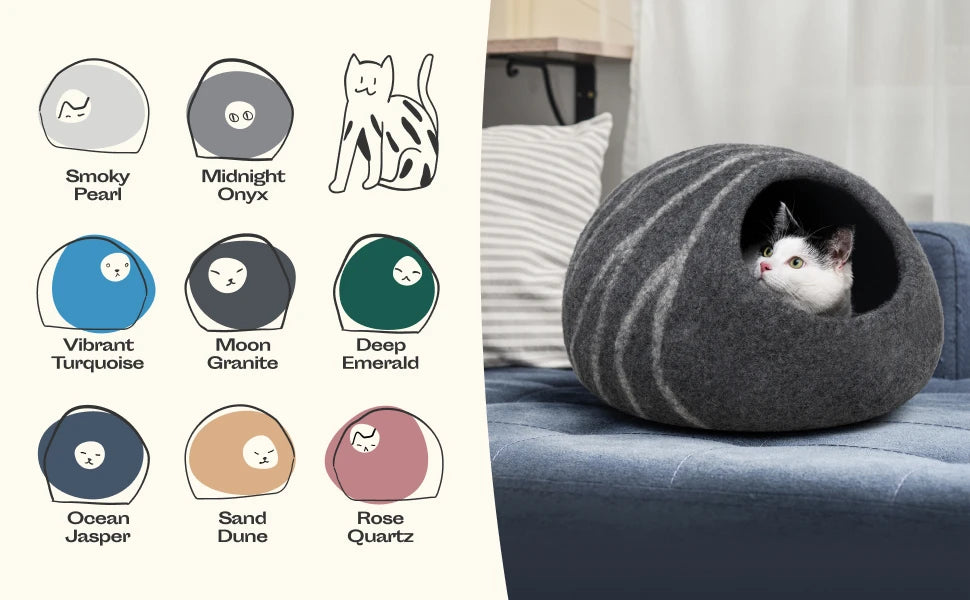 Cat Cave Premium Felt Cat Bed Indoor Cats Merino Wool