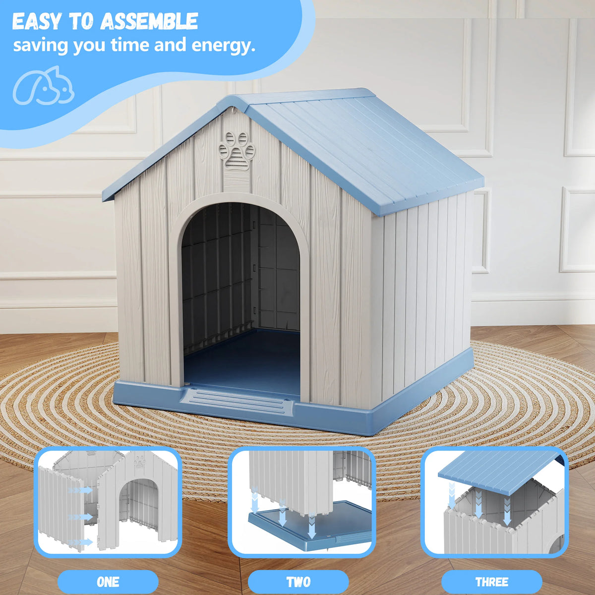 Weatherproof Plastic Dog House Shelter for Indoor and Outdoor Use