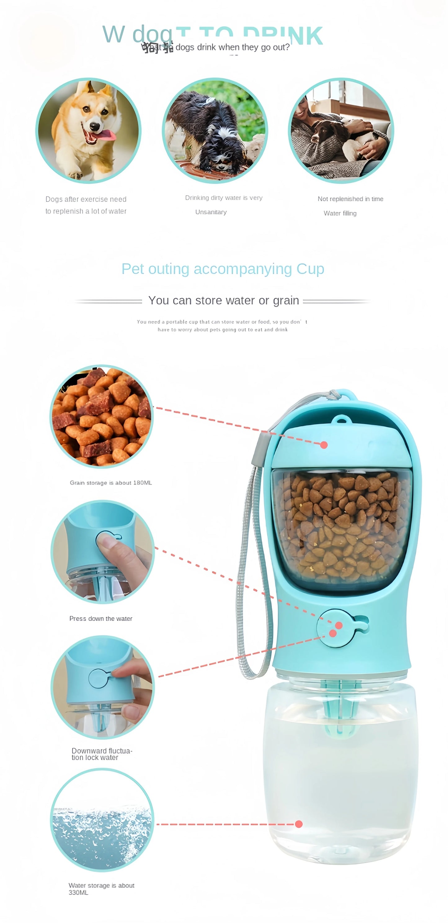 Portable Pet Water Bottle With Storage For Dogs And Cats