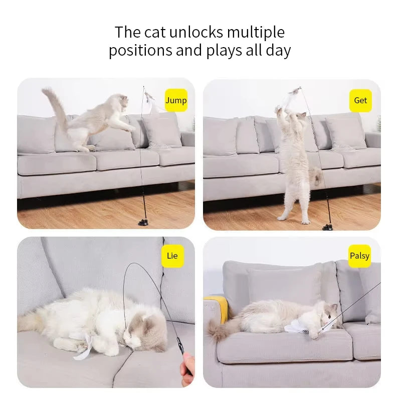 Interactive Cat Wand Toy With Feather Teaser And Suction Cup