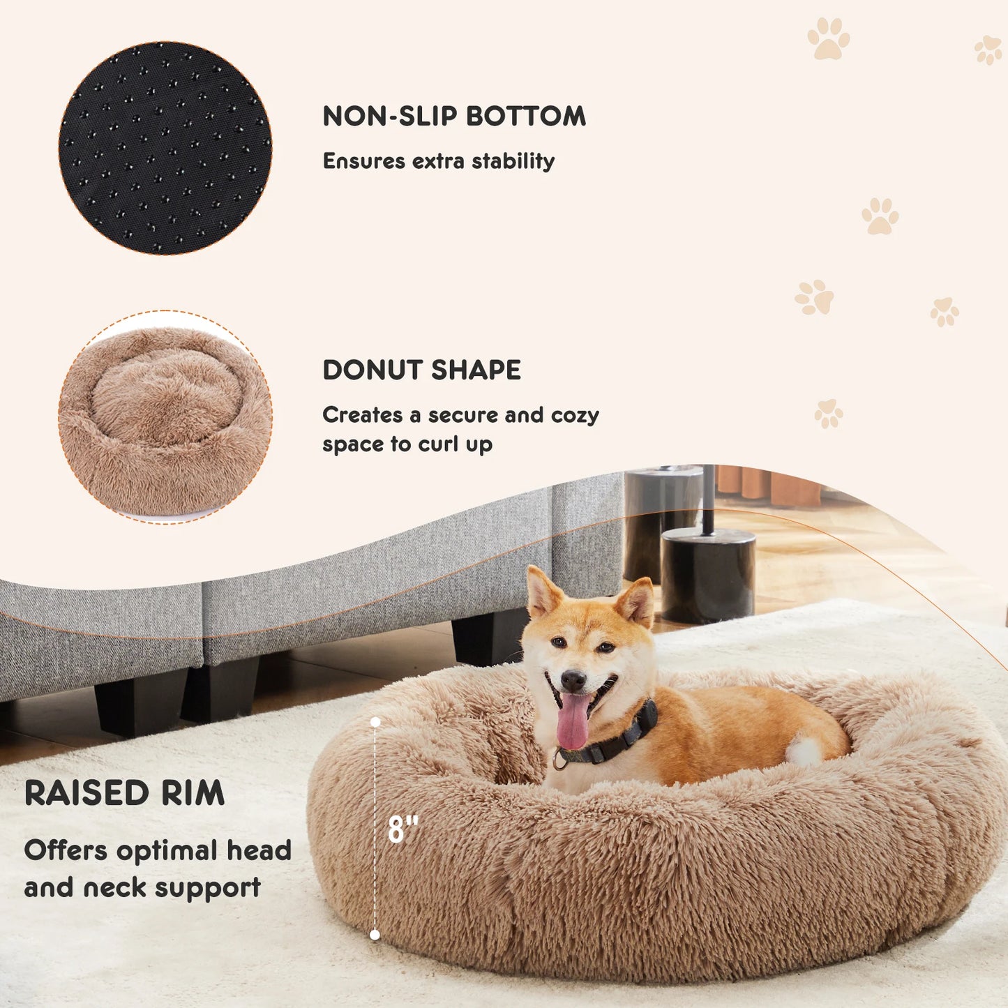 JHK Calming Dog Bed For Medium And Large Dogs Washable Anti Slip