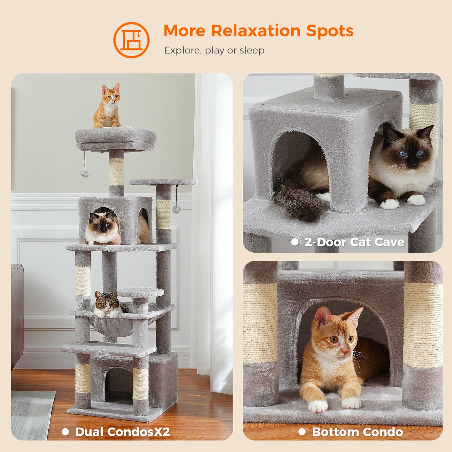 PEQULTI Cat Tree Tower Six Levels With Perches And Condos