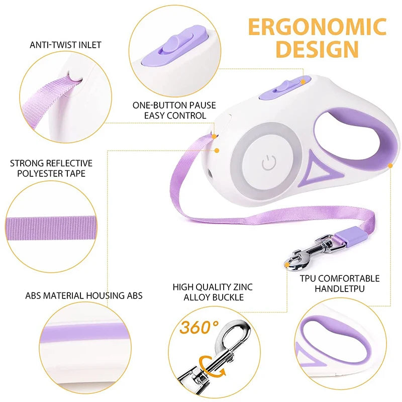 LED Luminous Automatic Retractable Dog Leash For Medium Dogs With Light