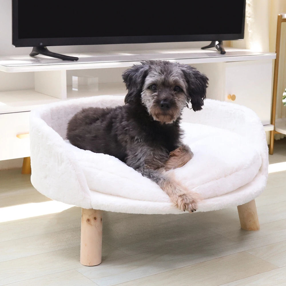 Soft Plush Cat Bed With Cushion Pad And Wood Legs