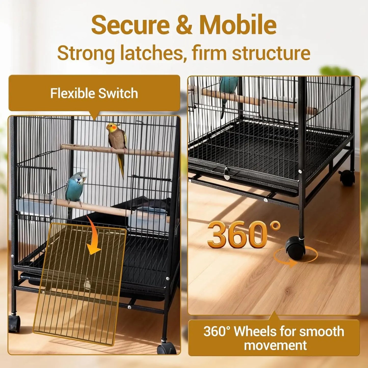 Acekool Indoor Outdoor Bird Cage On Wheels With Tray Perches