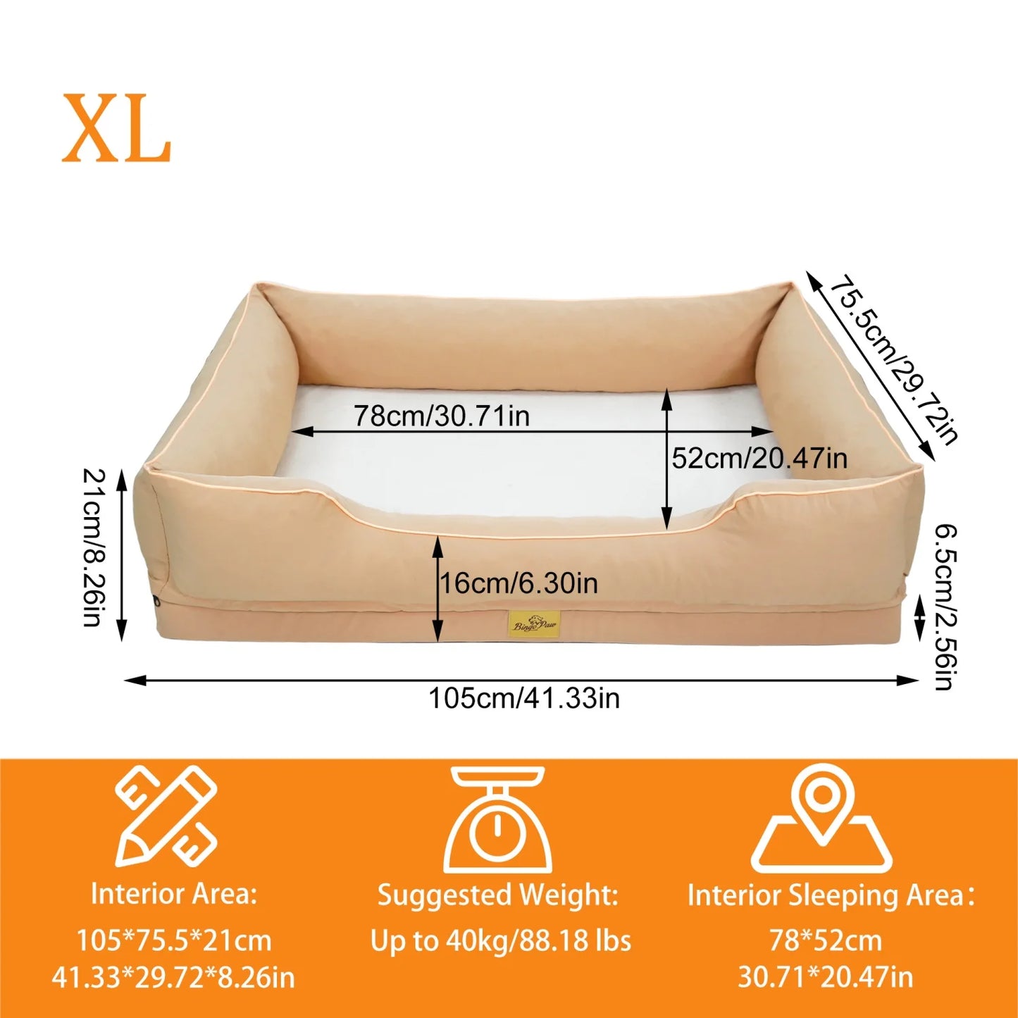 BINGOPAW Orthopedic Dog Bed Waterproof Foam Base Bolster