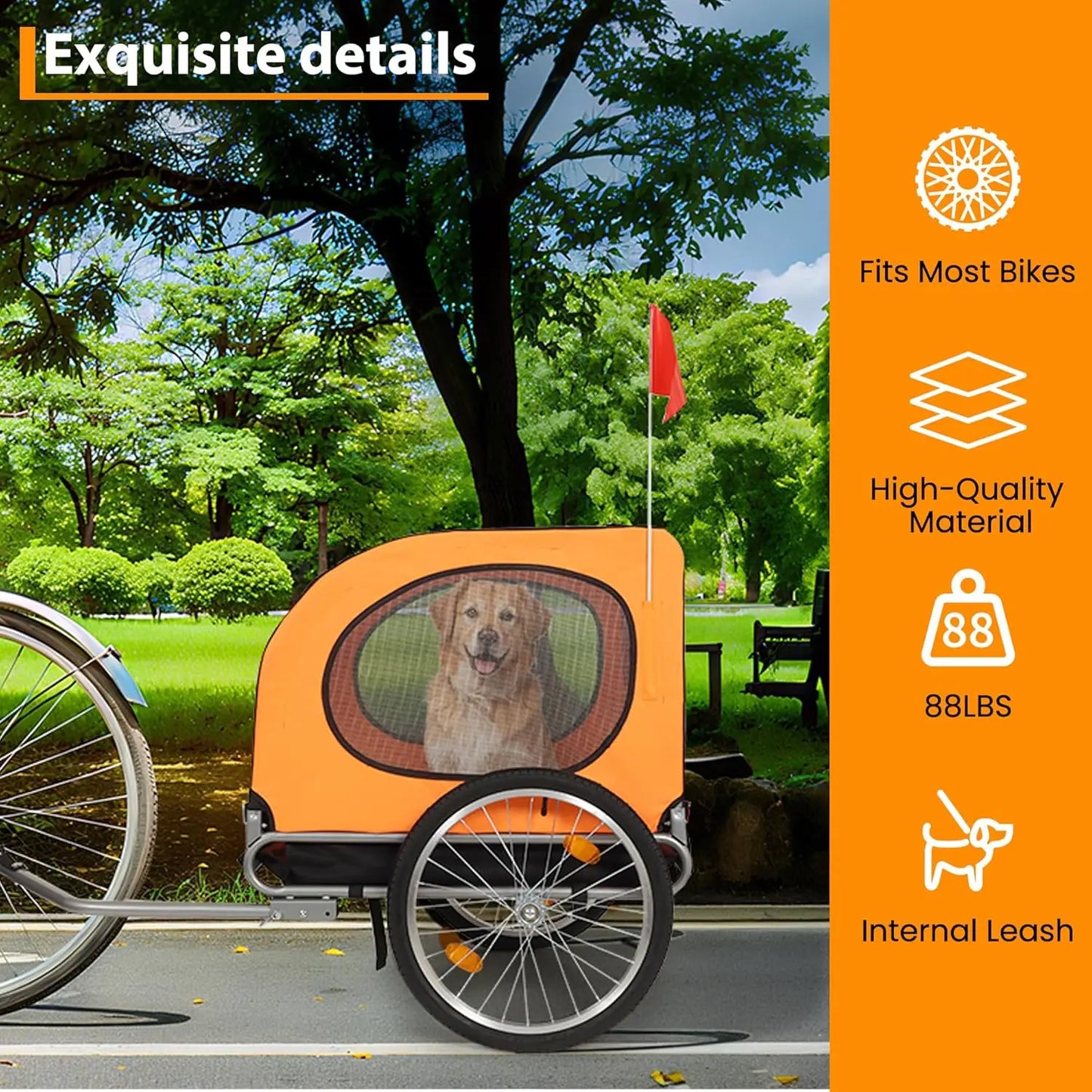 TWISTER.CK Dog Bike Trailer 88Lbs Capacity Foldable Oxford Carrier With Wheels