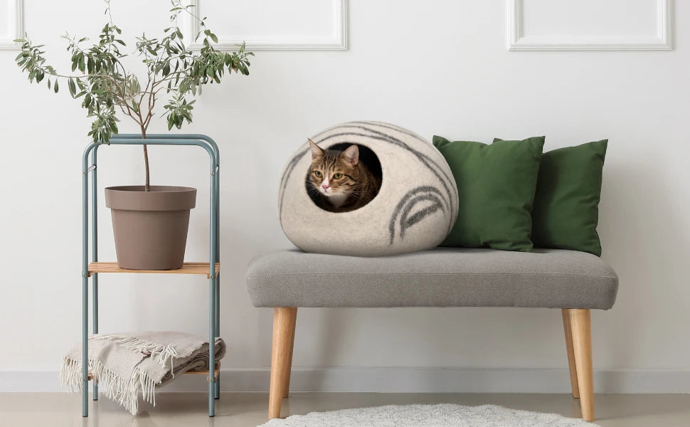 Cat Cave Premium Felt Cat Bed Indoor Cats Merino Wool