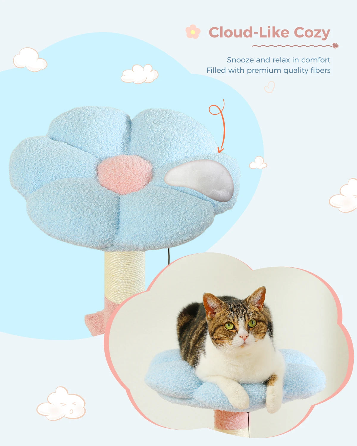 PEQULTI Flower Cat Tree Level Cat Tower With Sisal Posts