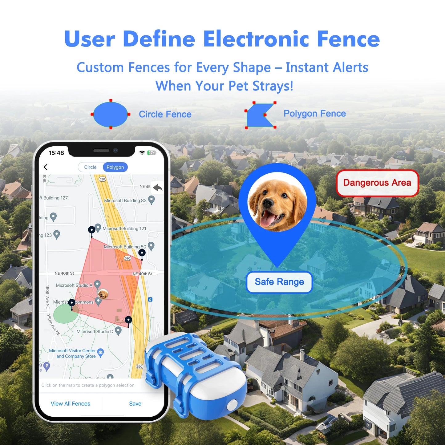 WANWAYTECH GPS Pet Tracker for Dogs and Cats Real Time