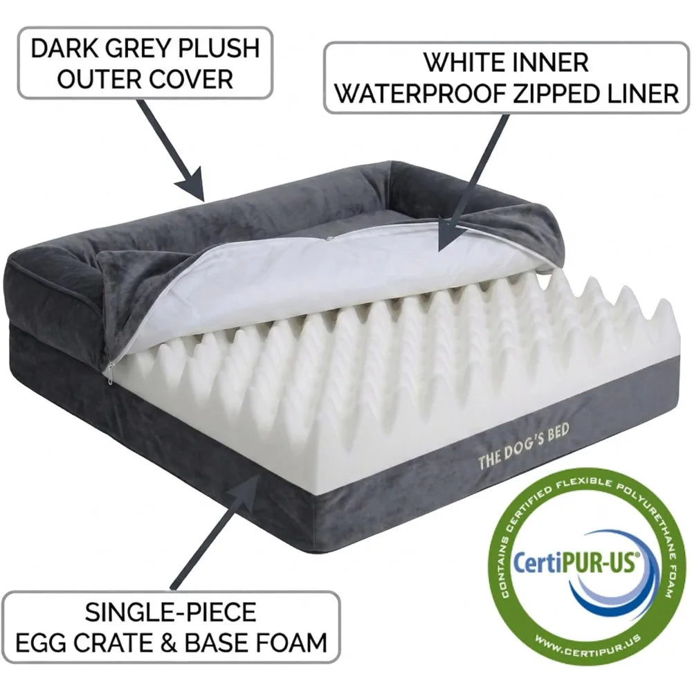 Egg Crate Foam Dog Bed With Waterproof Liner And Washable Bolster CertiPUR