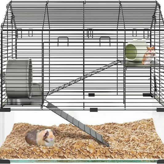 HiMISSCN 3 Tier Hamster Enclosure With Glass Panels For Pets