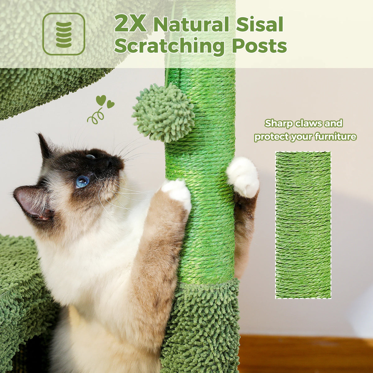 PEQULTI Cactus Cat Tree with Condo, Hammock and Scratching Post
